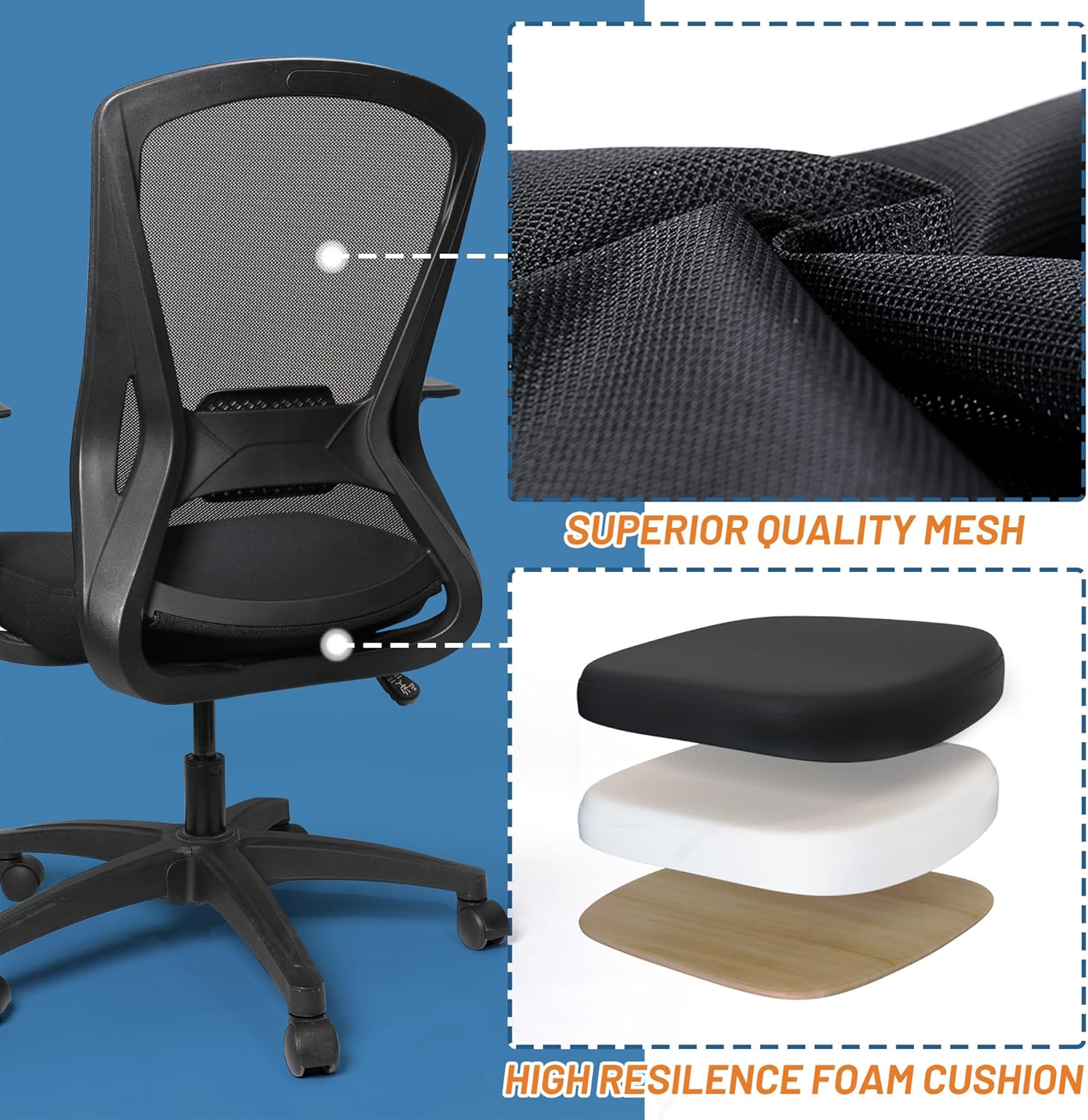 ミッドバックメッシュオフィスチェア人間工学に基づいた回転ブラック